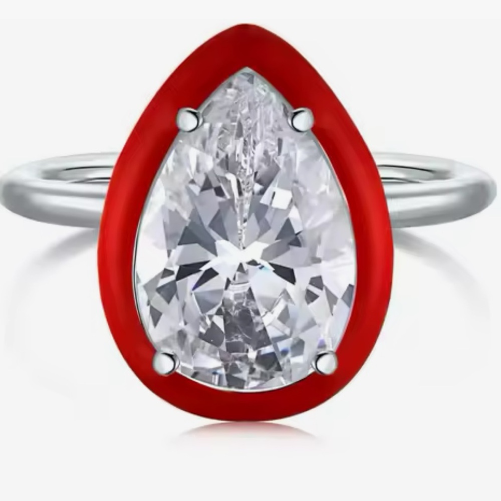 18k 2ct Enamel Pear Cut Ring